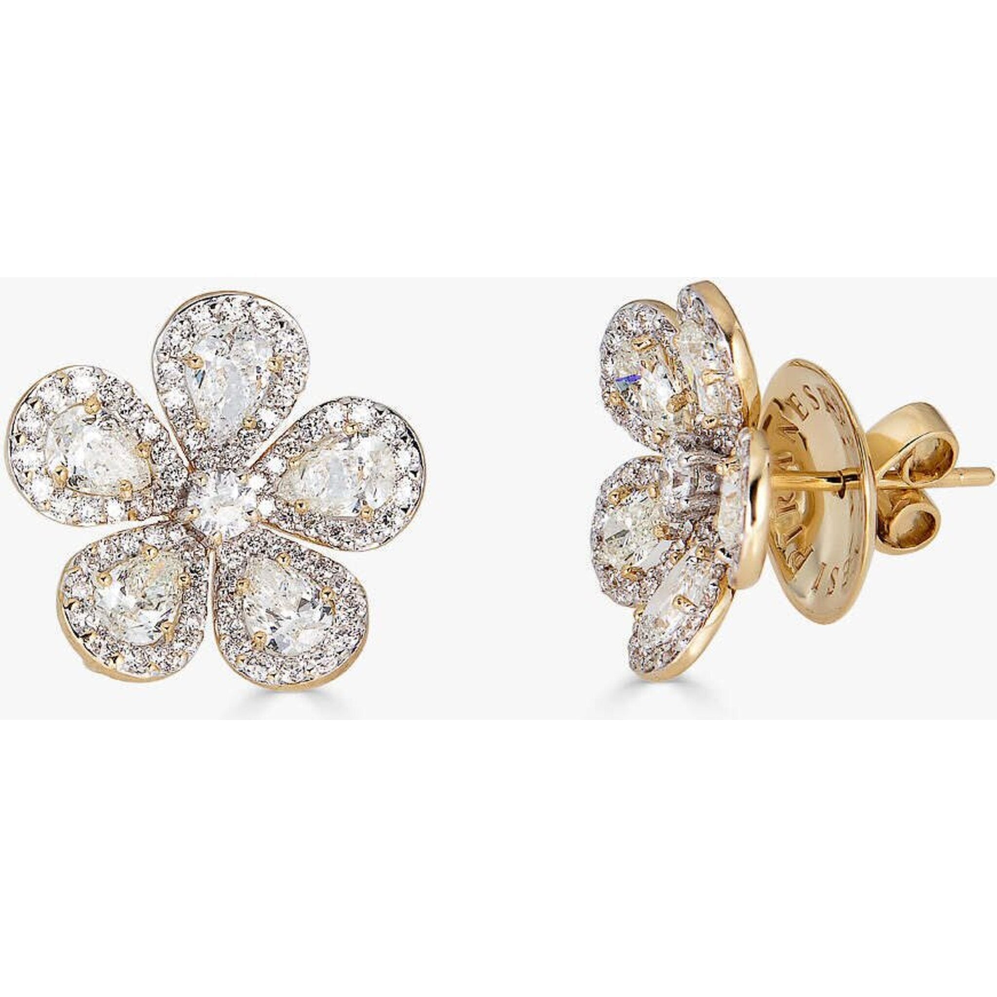 Diamond Flower Earrings, 18K Gold Stud Earrings