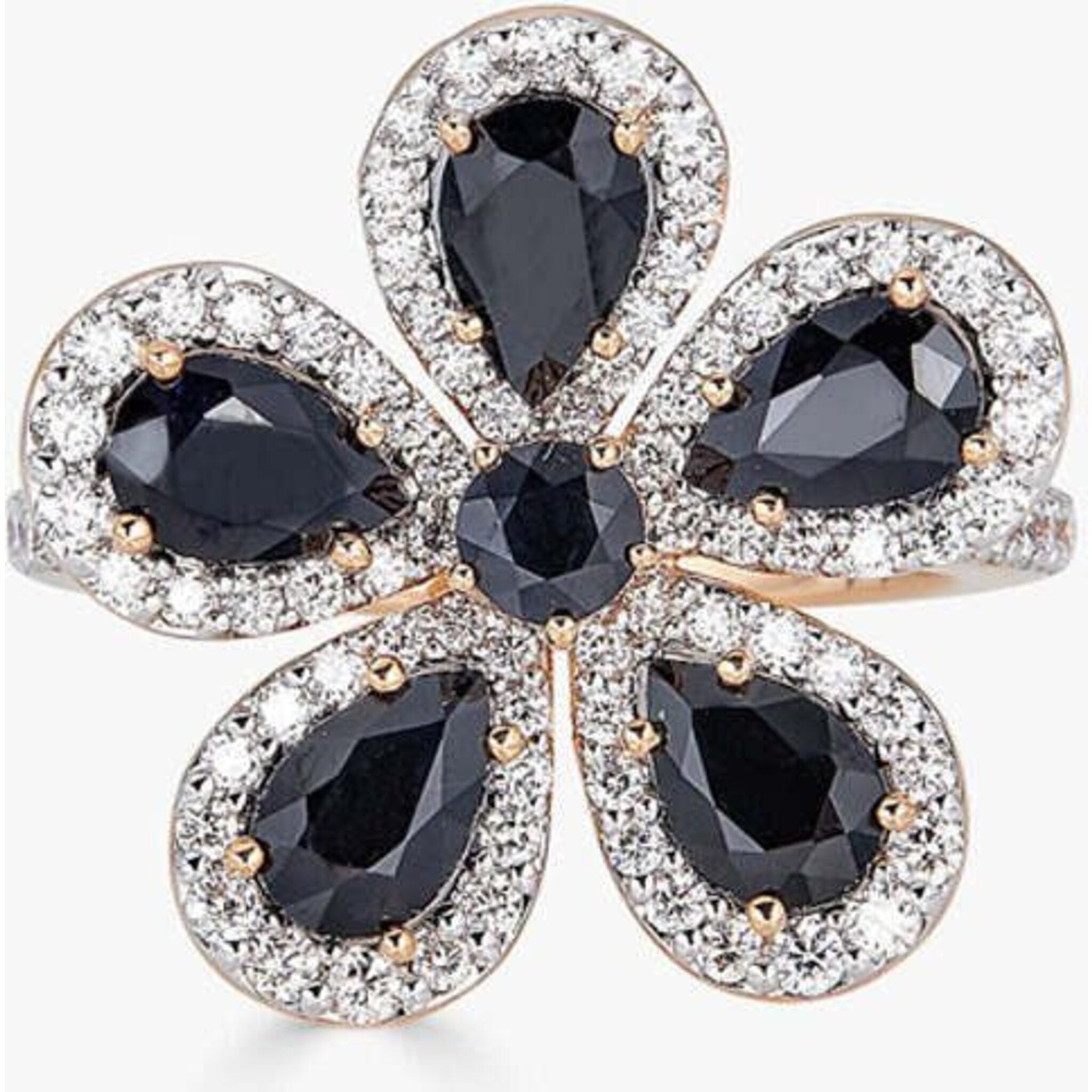 Piranesi - Classic Flower Ring in Black Sapphire - 18K White & Rose Gold