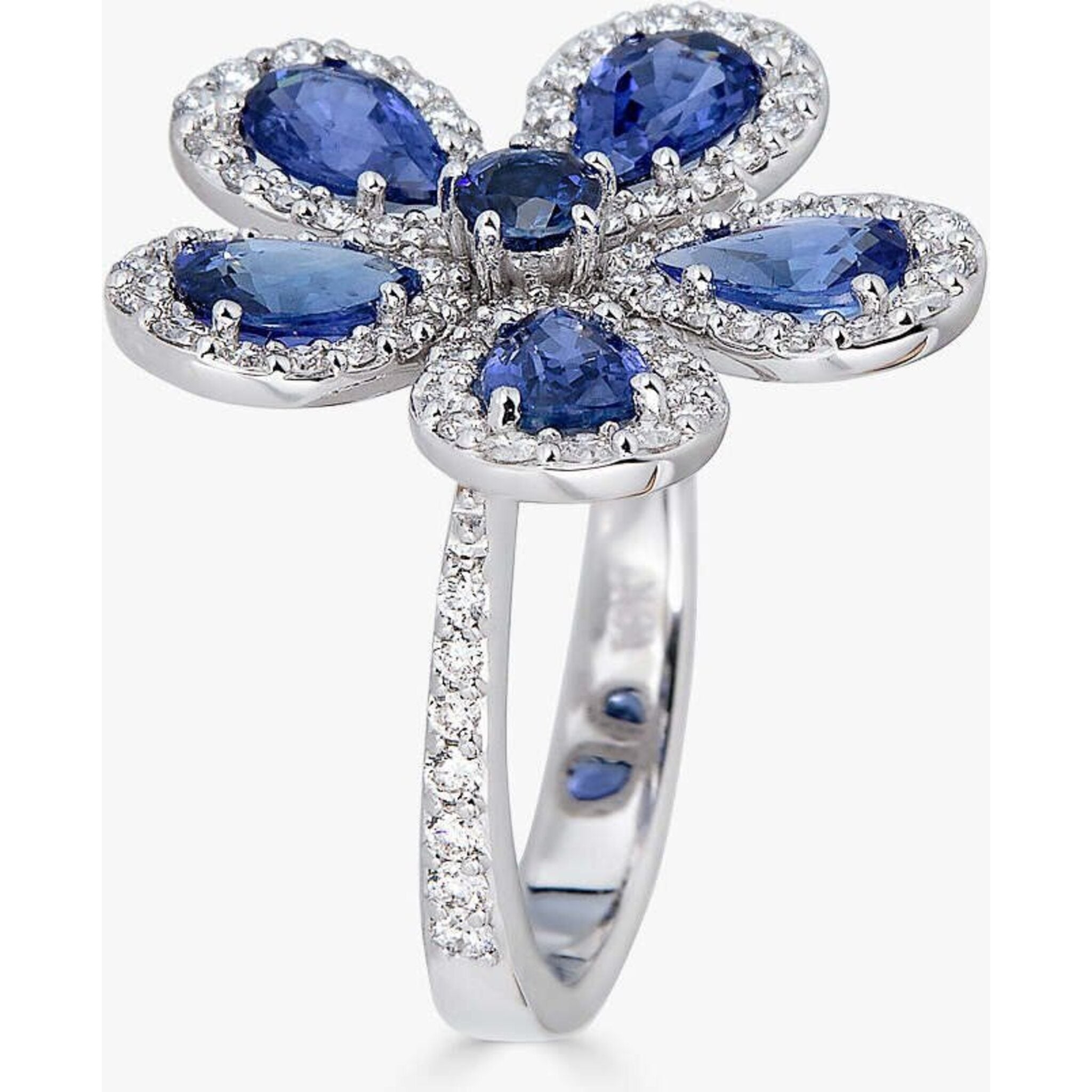 Piranesi - Classic Flower Ring in Blue Sapphire - 18K White Gold