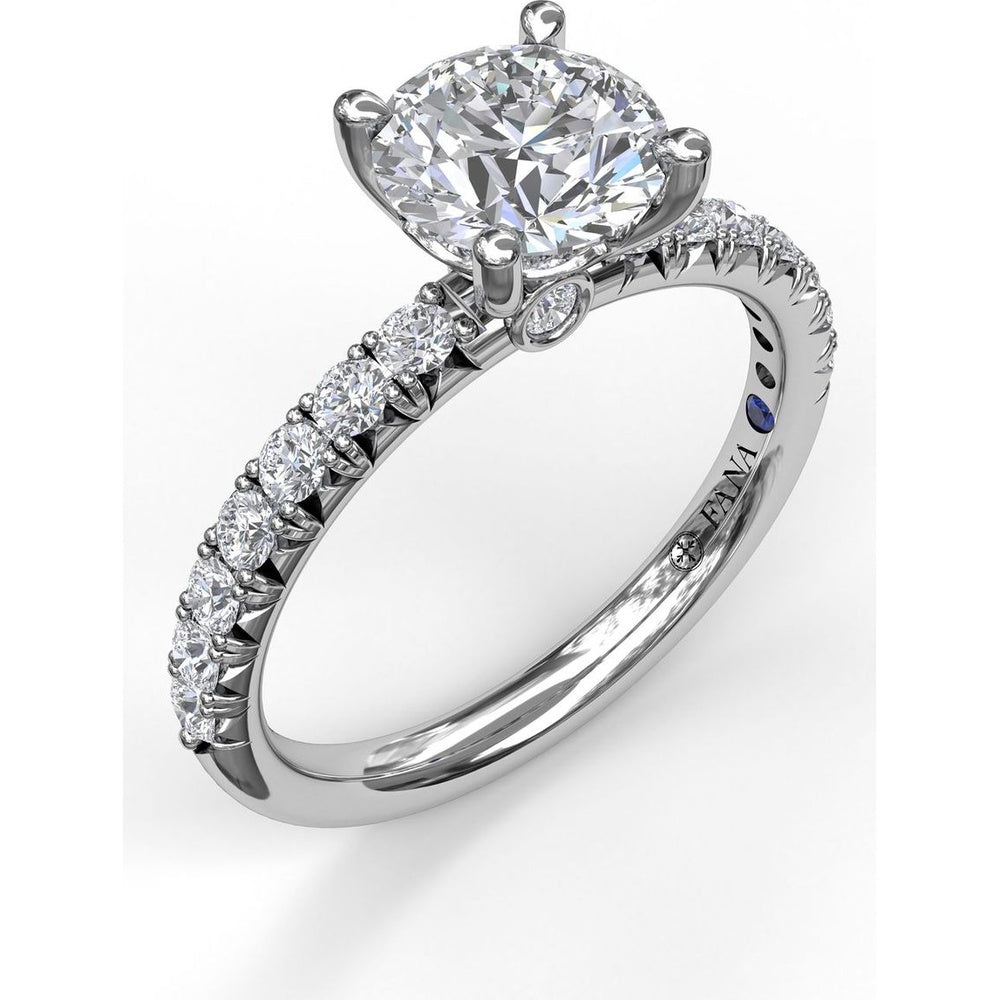 Classic French-Cut Pavé Round Solitaire Engagement Ring Setting with 0.45 Carat Total Diamond Weight by Fana