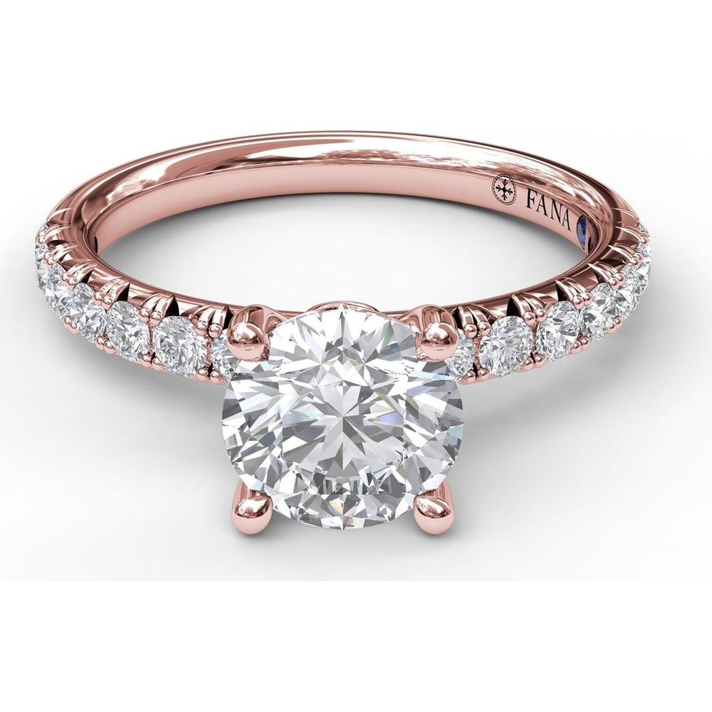 Classic French-Cut Pavé Round Solitaire Engagement Ring Setting with 0.45 Carat Total Diamond Weight by Fana