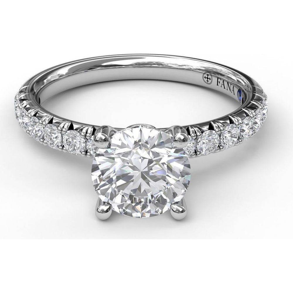 Classic French-Cut Pavé Round Solitaire Engagement Ring Setting with 0.45 Carat Total Diamond Weight by Fana