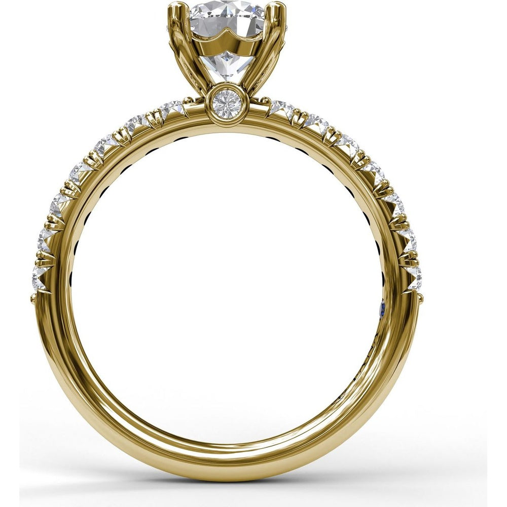 Classic French-Cut Pavé Round Solitaire Engagement Ring Setting with 0.45 Carat Total Diamond Weight by Fana