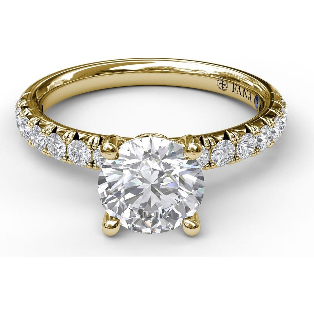 Classic French-Cut Pavé Round Solitaire Engagement Ring Setting with 0.45 Carat Total Diamond Weight by Fana