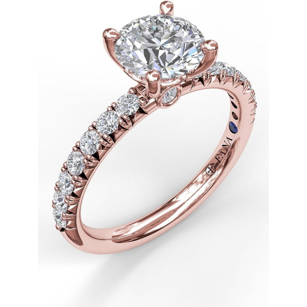 Classic French-Cut Pavé Round Solitaire Engagement Ring Setting with 0.45 Carat Total Diamond Weight by Fana