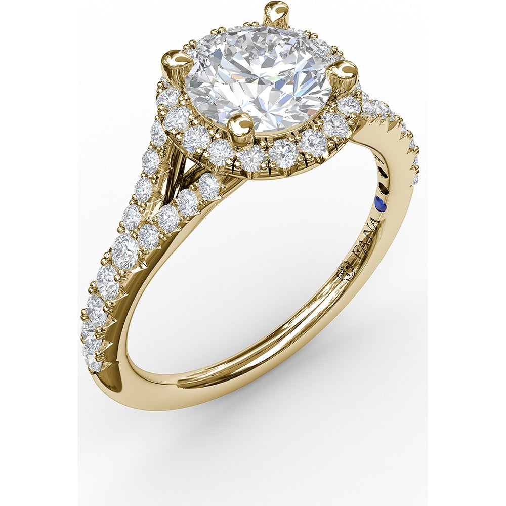 Classic Halo Engagement Ring Setting with Pavé Split Band and Round Diamonds by Fana - 0.51 Carat Total Diamond Weight