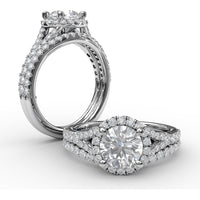 Classic Halo Engagement Ring Setting with Pavé Split Band and Round Diamonds by Fana - 0.51 Carat Total Diamond Weight