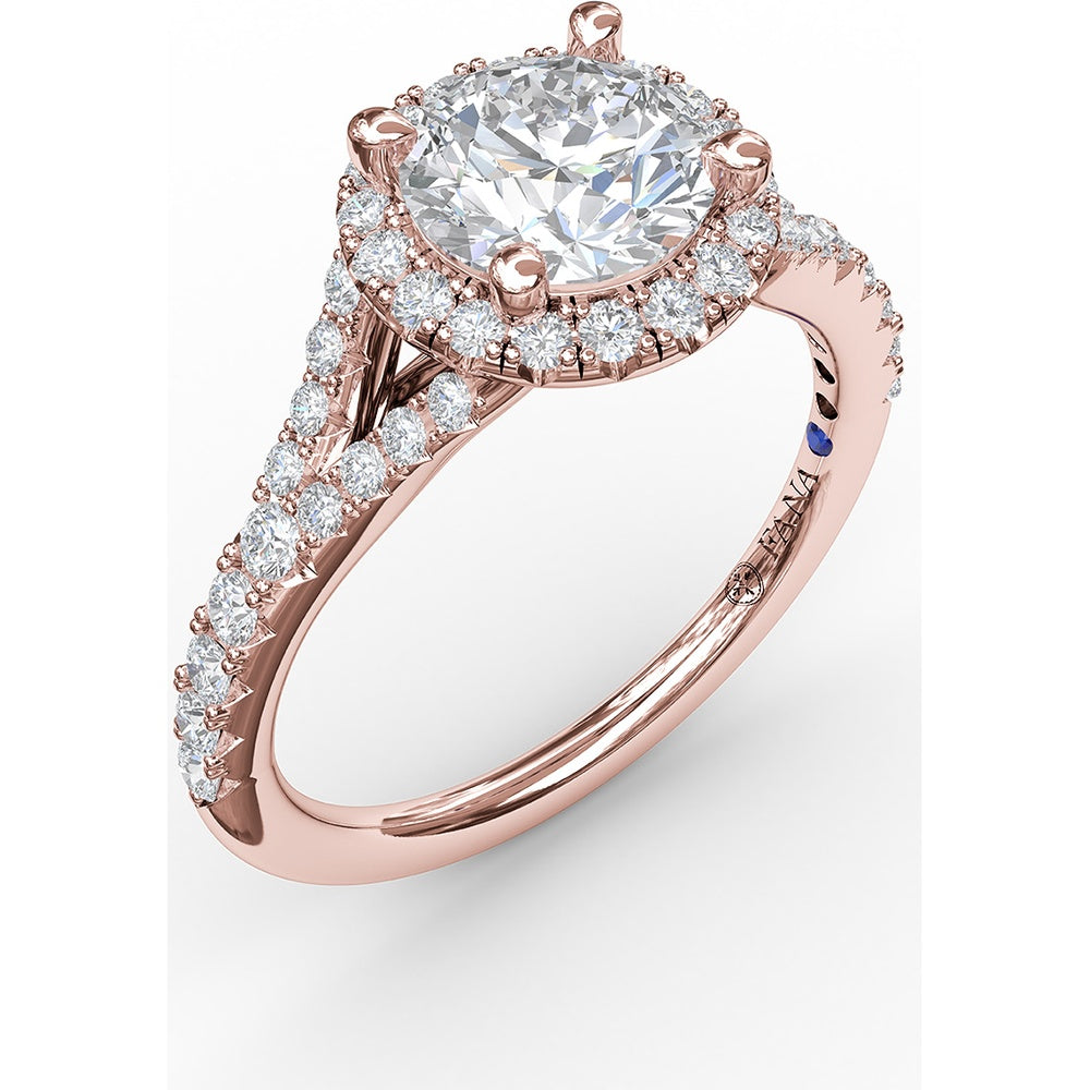 Classic Halo Engagement Ring Setting with Pavé Split Band and Round Diamonds by Fana - 0.51 Carat Total Diamond Weight