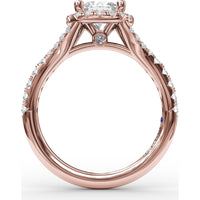 Classic Halo Engagement Ring Setting with Pavé Split Band and Round Diamonds by Fana - 0.51 Carat Total Diamond Weight