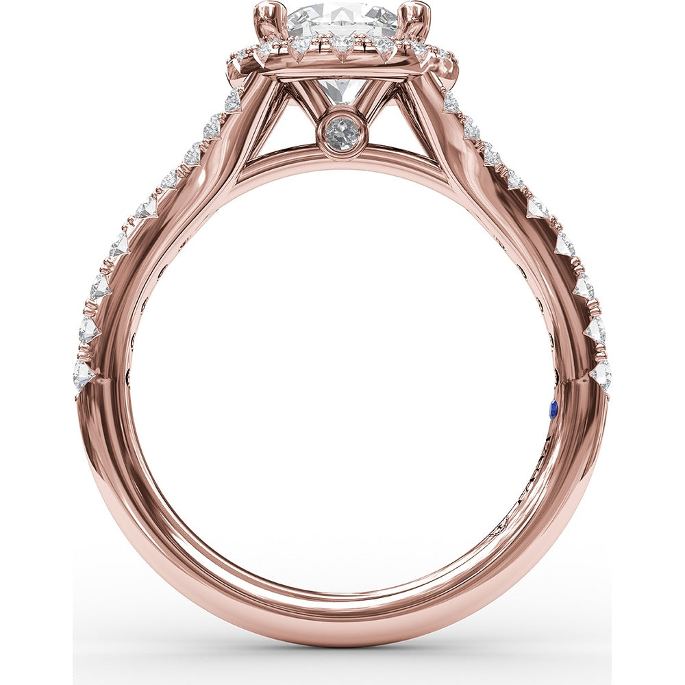 Classic Halo Engagement Ring Setting with Pavé Split Band and Round Diamonds by Fana - 0.51 Carat Total Diamond Weight