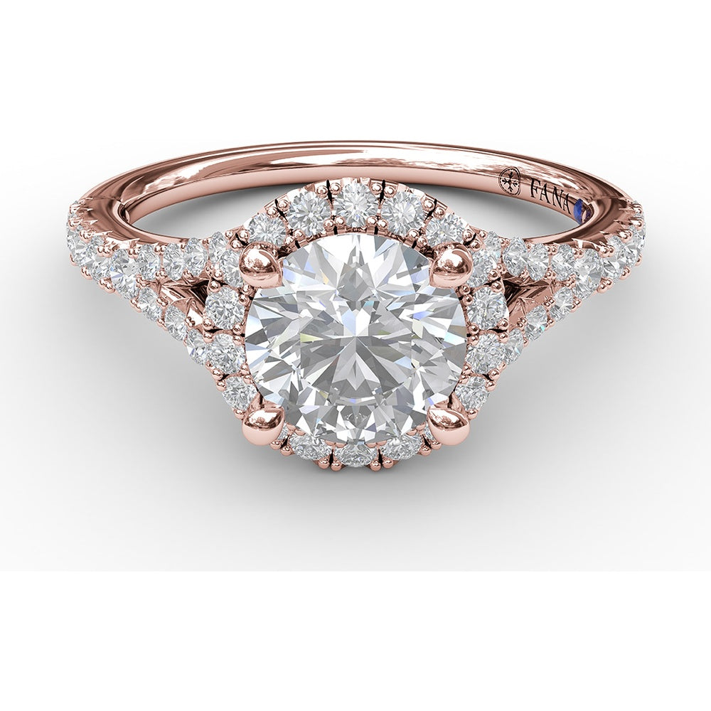 Classic Halo Engagement Ring Setting with Pavé Split Band and Round Diamonds by Fana - 0.51 Carat Total Diamond Weight