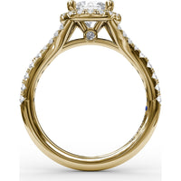 Classic Halo Engagement Ring Setting with Pavé Split Band and Round Diamonds by Fana - 0.51 Carat Total Diamond Weight