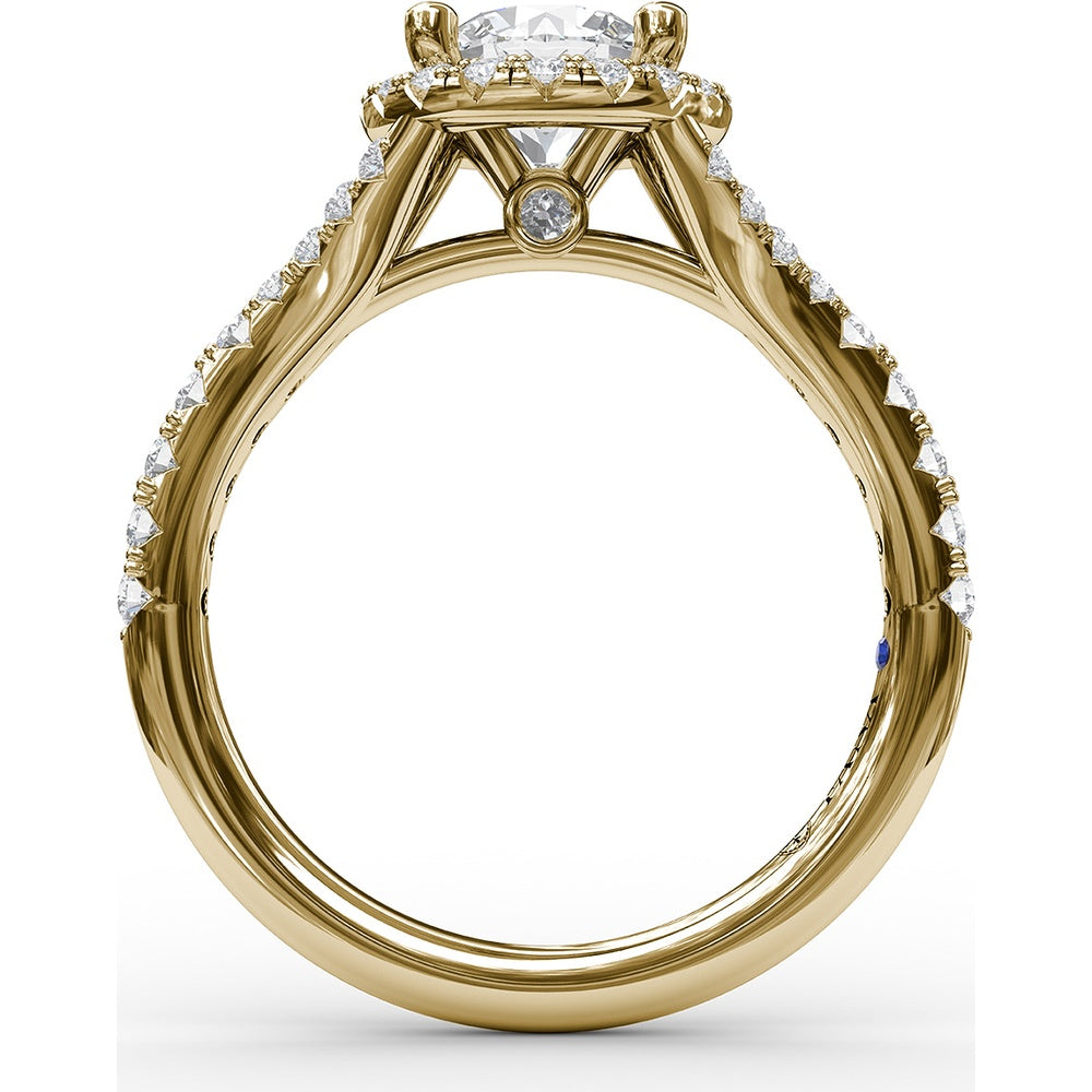 Classic Halo Engagement Ring Setting with Pavé Split Band and Round Diamonds by Fana - 0.51 Carat Total Diamond Weight