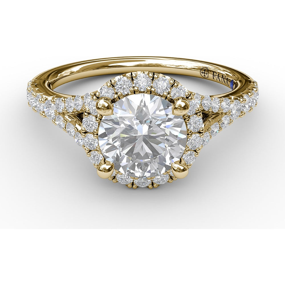 Classic Halo Engagement Ring Setting with Pavé Split Band and Round Diamonds by Fana - 0.51 Carat Total Diamond Weight