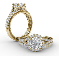 Classic Halo Engagement Ring Setting with Pavé Split Band and Round Diamonds by Fana - 0.51 Carat Total Diamond Weight