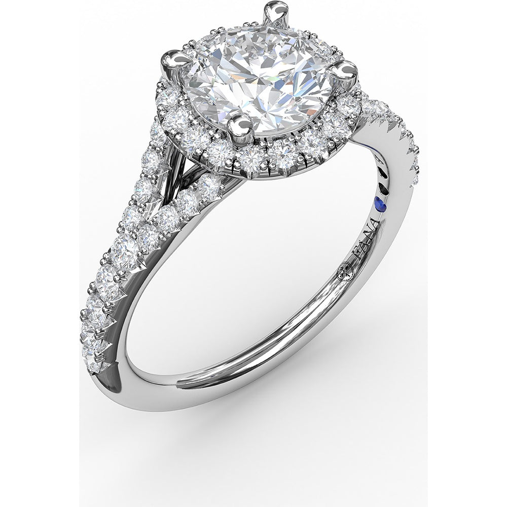 Classic Halo Engagement Ring Setting with Pavé Split Band and Round Diamonds by Fana - 0.51 Carat Total Diamond Weight