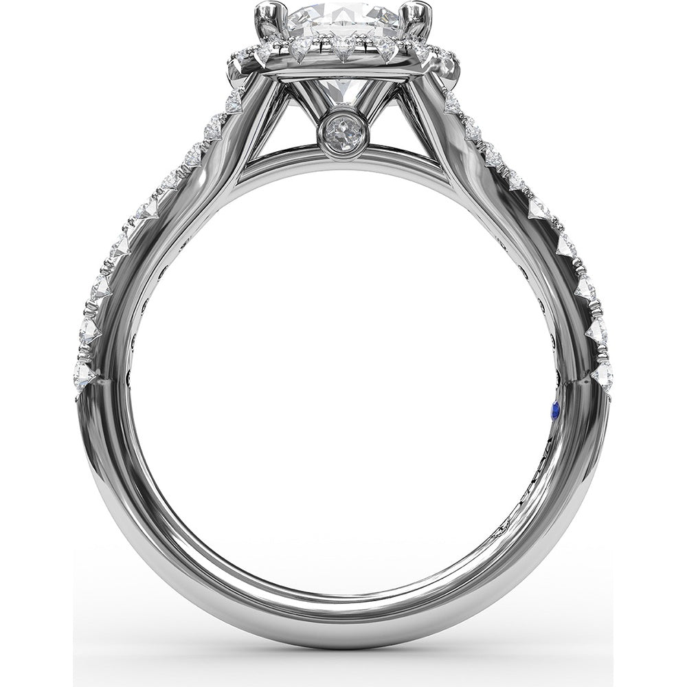 Classic Halo Engagement Ring Setting with Pavé Split Band and Round Diamonds by Fana - 0.51 Carat Total Diamond Weight