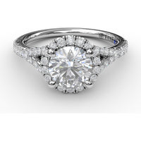 Classic Halo Engagement Ring Setting with Pavé Split Band and Round Diamonds by Fana - 0.51 Carat Total Diamond Weight