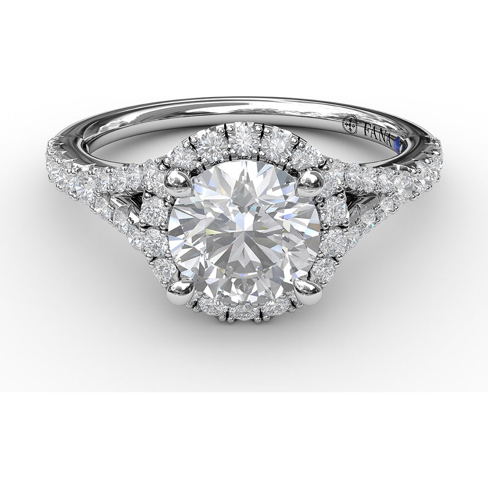 Classic Halo Engagement Ring Setting with Pavé Split Band and Round Diamonds by Fana - 0.51 Carat Total Diamond Weight