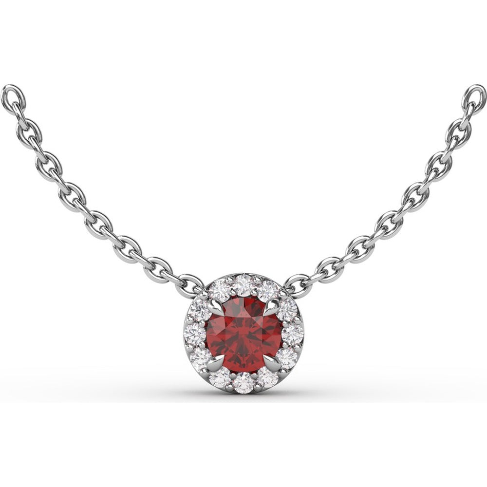 Classic Halo Pendant Necklace with Round Ruby and Pavé Diamonds by Fana - 0.40 Carat Total Gemstone Weight
