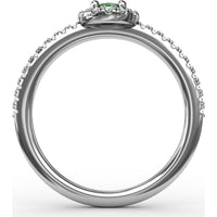 Classic Halo Ring with Oval Emerald and Pavé Set Round Diamonds by Fana - 0.52 Carat Total Gemstone Weight