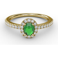 Classic Halo Ring with Oval Emerald and Pavé Set Round Diamonds by Fana - 0.52 Carat Total Gemstone Weight