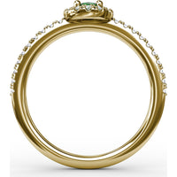 Classic Halo Ring with Oval Emerald and Pavé Set Round Diamonds by Fana - 0.52 Carat Total Gemstone Weight