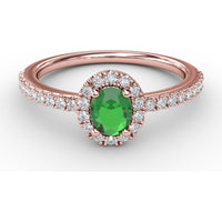 Classic Halo Ring with Oval Emerald and Pavé Set Round Diamonds by Fana - 0.52 Carat Total Gemstone Weight