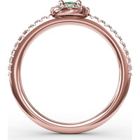 Classic Halo Ring with Oval Emerald and Pavé Set Round Diamonds by Fana - 0.52 Carat Total Gemstone Weight