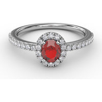 Classic Halo Ring with Oval Ruby and Pavé Set Round Diamonds by Fana - 0.62 Carat Total Gemstone Weight
