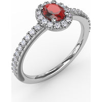 Classic Halo Ring with Oval Ruby and Pavé Set Round Diamonds by Fana - 0.62 Carat Total Gemstone Weight