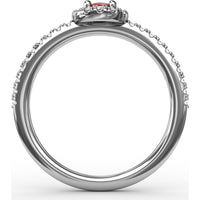 Classic Halo Ring with Oval Ruby and Pavé Set Round Diamonds by Fana - 0.62 Carat Total Gemstone Weight