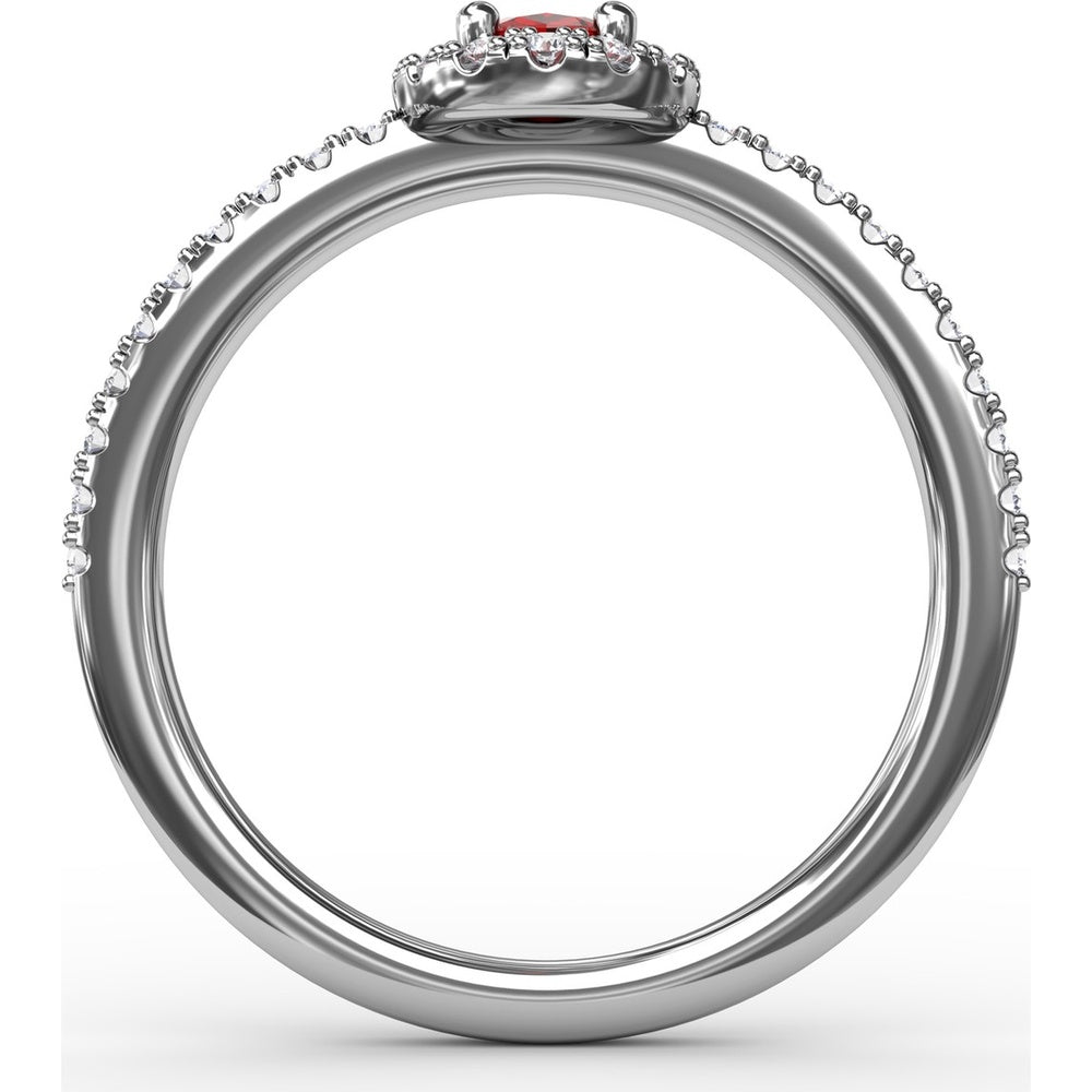 Classic Halo Ring with Oval Ruby and Pavé Set Round Diamonds by Fana - 0.62 Carat Total Gemstone Weight