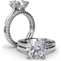 Classic Hidden Halo Diamond Engagement Ring Setting with Four-Prong Round Brilliant Center Mounting - 0.10 Carat Total Pavé Diamond Weight by Fana