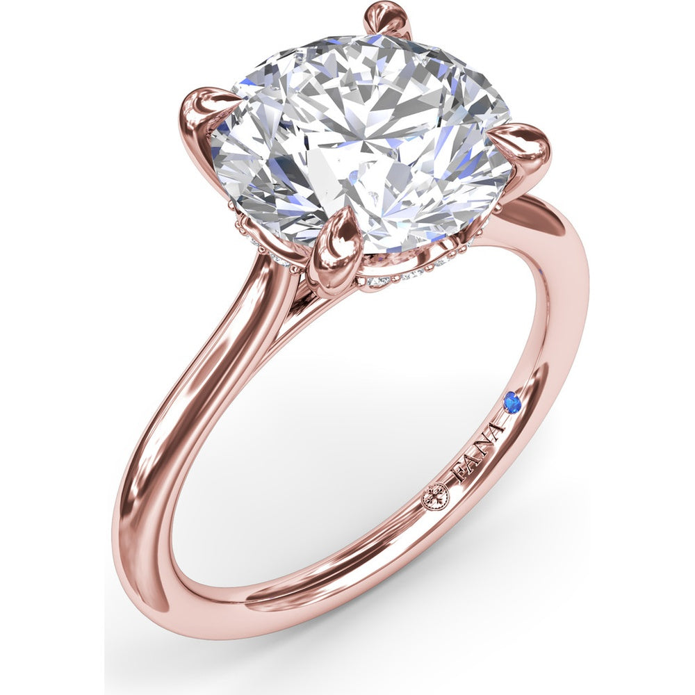 Classic Hidden Halo Diamond Engagement Ring Setting with Four-Prong Round Brilliant Center Mounting - 0.10 Carat Total Pavé Diamond Weight by Fana