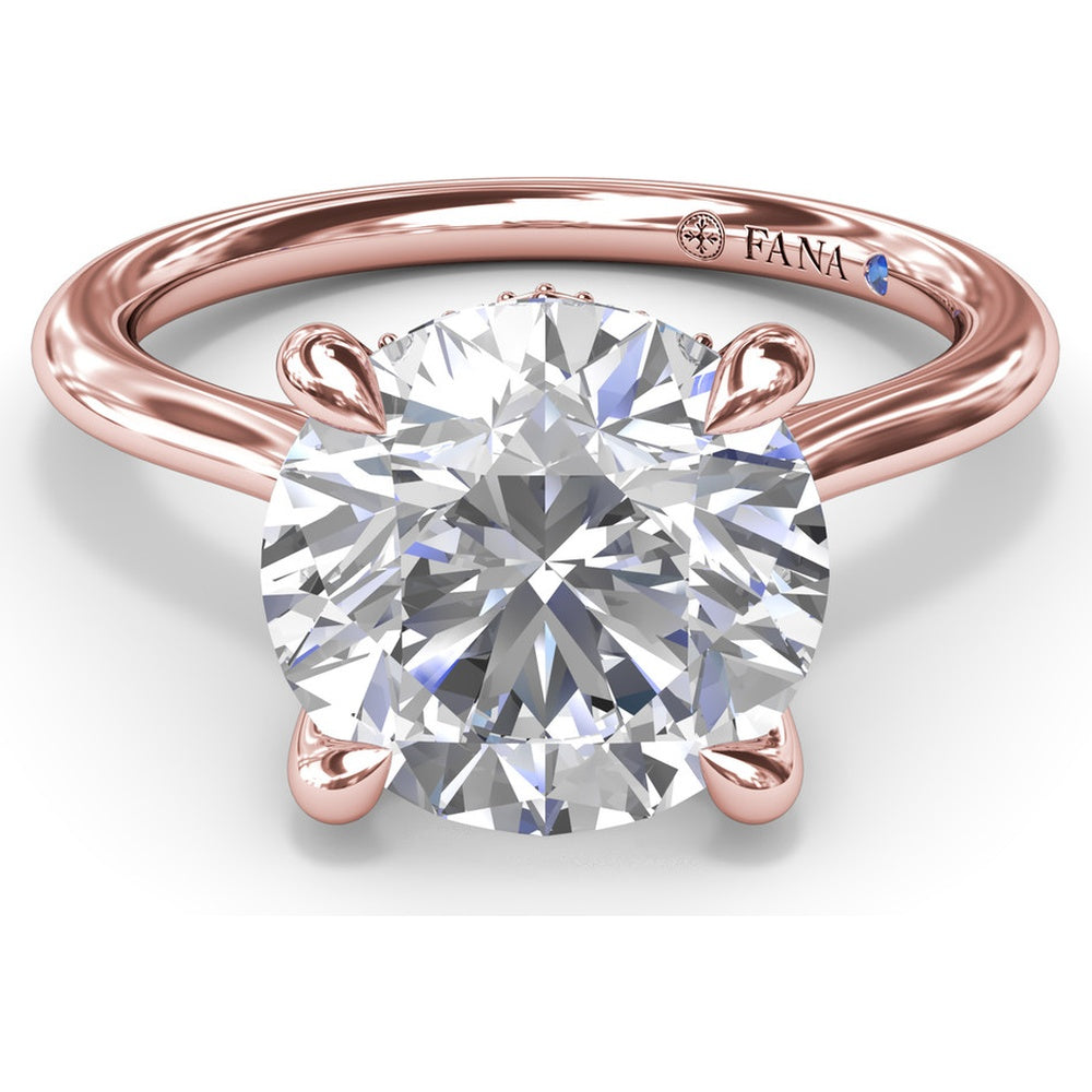 Classic Hidden Halo Diamond Engagement Ring Setting with Four-Prong Round Brilliant Center Mounting - 0.10 Carat Total Pavé Diamond Weight by Fana