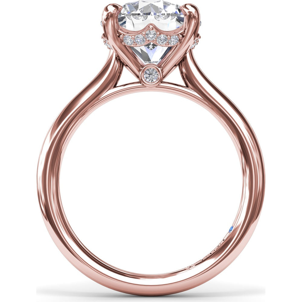 Classic Hidden Halo Diamond Engagement Ring Setting with Four-Prong Round Brilliant Center Mounting - 0.10 Carat Total Pavé Diamond Weight by Fana