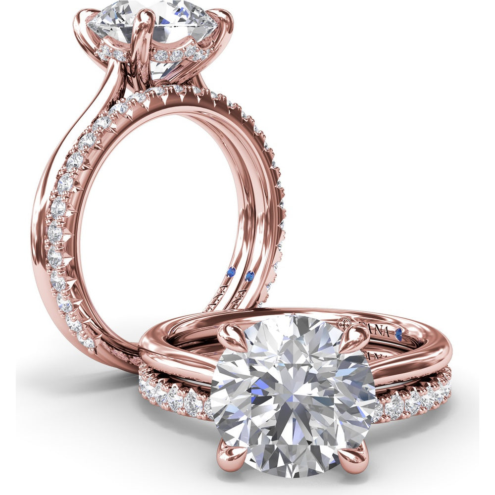 Classic Hidden Halo Diamond Engagement Ring Setting with Four-Prong Round Brilliant Center Mounting - 0.10 Carat Total Pavé Diamond Weight by Fana