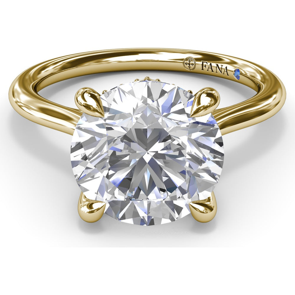 Classic Hidden Halo Diamond Engagement Ring Setting with Four-Prong Round Brilliant Center Mounting - 0.10 Carat Total Pavé Diamond Weight by Fana