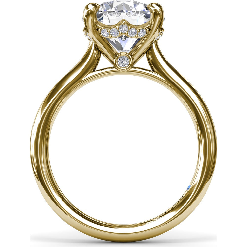 Classic Hidden Halo Diamond Engagement Ring Setting with Four-Prong Round Brilliant Center Mounting - 0.10 Carat Total Pavé Diamond Weight by Fana