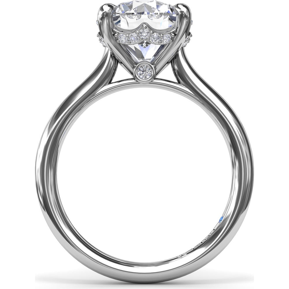 Classic Hidden Halo Diamond Engagement Ring Setting with Four-Prong Round Brilliant Center Mounting - 0.10 Carat Total Pavé Diamond Weight by Fana