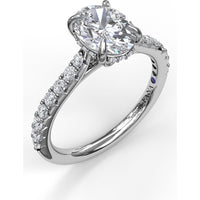 Classic Oval Cut Engagement Ring Setting with Pavé Diamond Shank and Hidden Halo by Fana - 0.39 Carat Total Diamond Weight