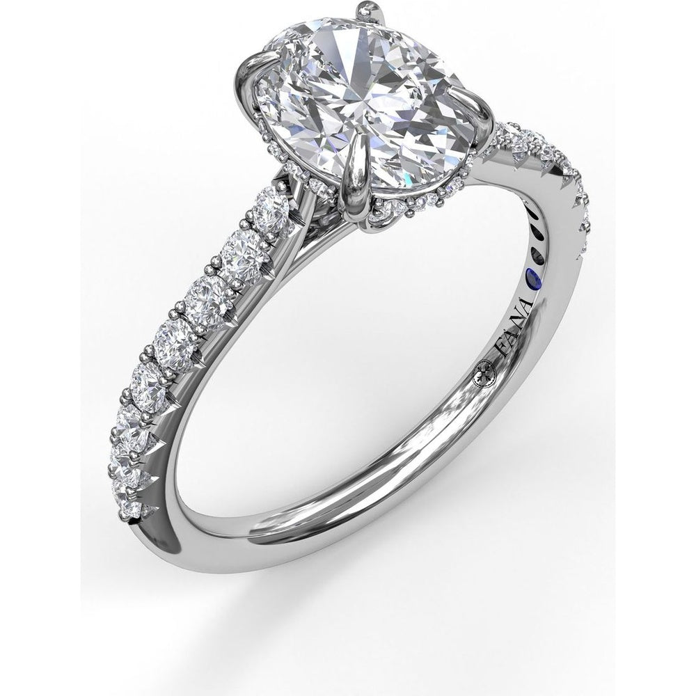 Classic Oval Cut Engagement Ring Setting with Pavé Diamond Shank and Hidden Halo by Fana - 0.39 Carat Total Diamond Weight