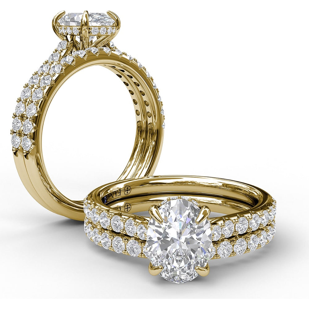 Classic Oval Cut Engagement Ring Setting with Pavé Diamond Shank and Hidden Halo by Fana - 0.39 Carat Total Diamond Weight