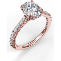 Classic Oval Cut Engagement Ring Setting with Pavé Diamond Shank and Hidden Halo by Fana - 0.39 Carat Total Diamond Weight