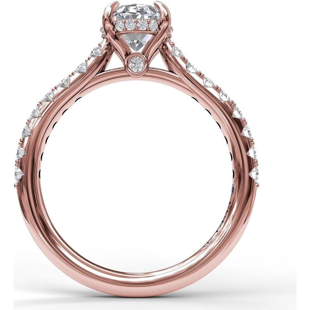 Classic Oval Cut Engagement Ring Setting with Pavé Diamond Shank and Hidden Halo by Fana - 0.39 Carat Total Diamond Weight
