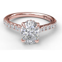 Classic Oval Cut Engagement Ring Setting with Pavé Diamond Shank and Hidden Halo by Fana - 0.39 Carat Total Diamond Weight