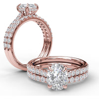 Classic Oval Cut Engagement Ring Setting with Pavé Diamond Shank and Hidden Halo by Fana - 0.39 Carat Total Diamond Weight
