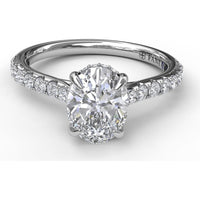 Classic Oval Cut Engagement Ring Setting with Pavé Diamond Shank and Hidden Halo by Fana - 0.39 Carat Total Diamond Weight
