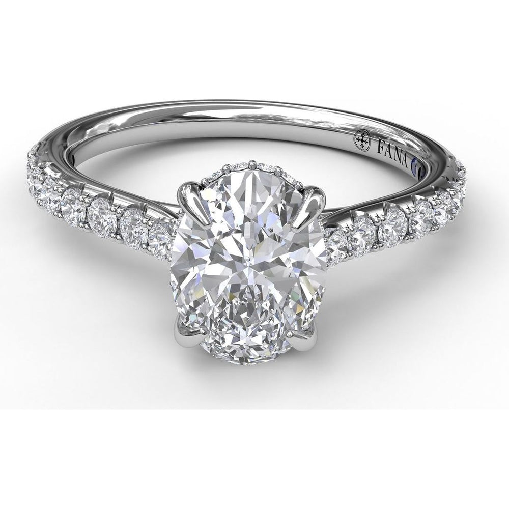 Classic Oval Cut Engagement Ring Setting with Pavé Diamond Shank and Hidden Halo by Fana - 0.39 Carat Total Diamond Weight